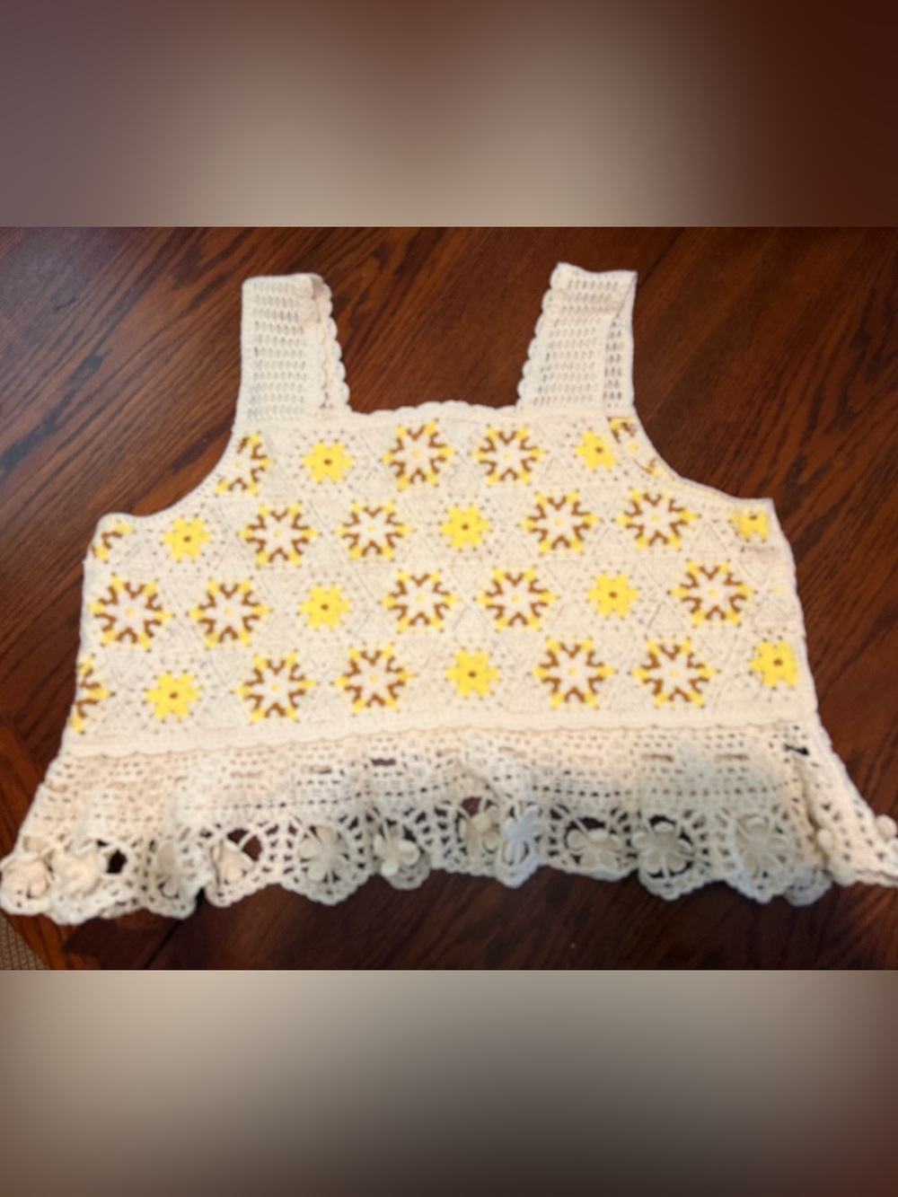 Women’s Plus SHEIN 0X Crochet Crop Tank White Yellow Ruffle Western Concert